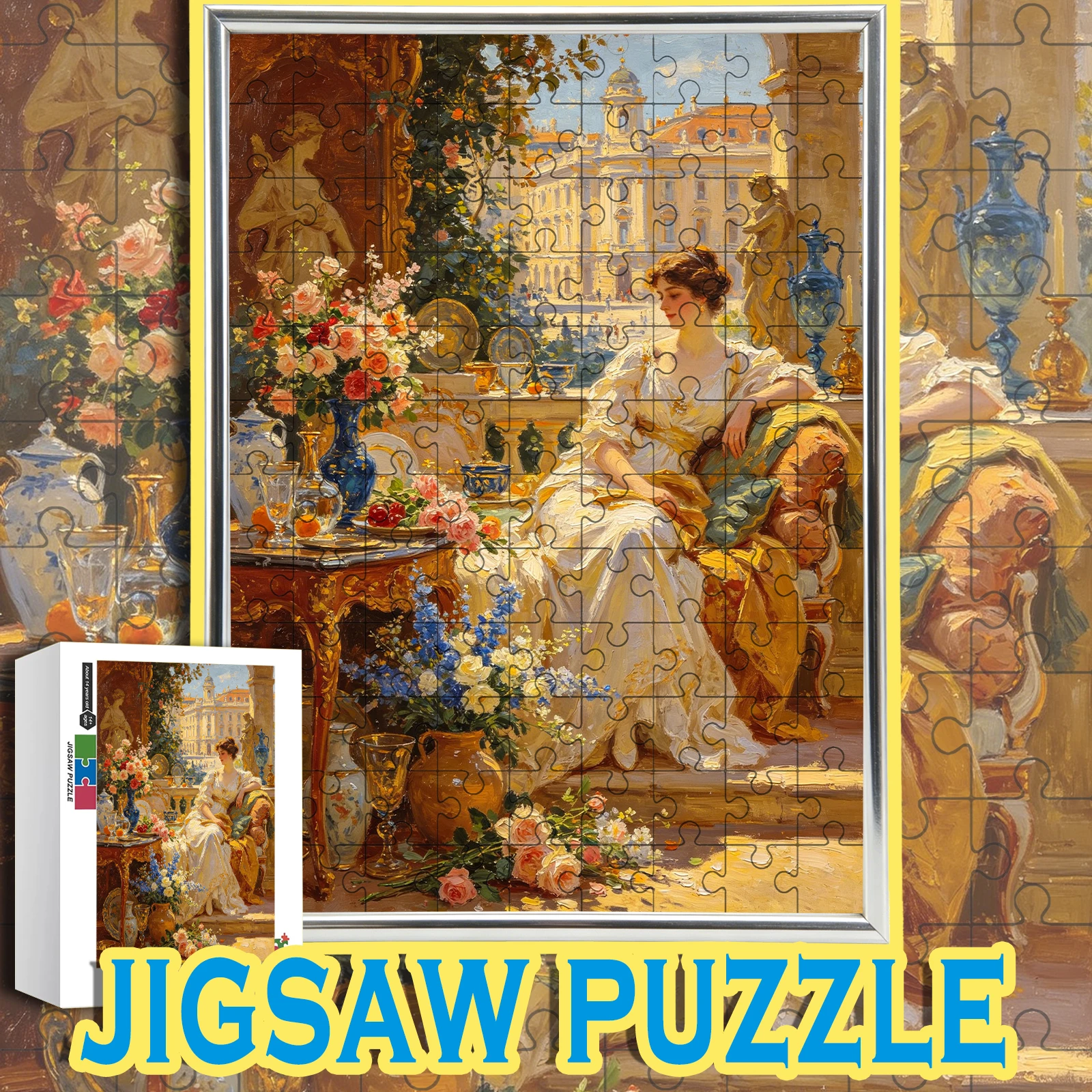 

Импрессионистская картина маслом «Викторианская дама на балконе с цветами», деревянный пазл-головоломка 108/200/300/500/1000 деталей, цветная коробка