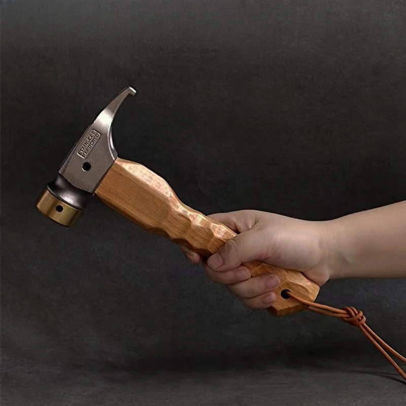 Solid Wood Handle Stainless Steel Hammer Head Multifunctional Stake Mallet Outdoor Tent Canopy Fixing Gear
