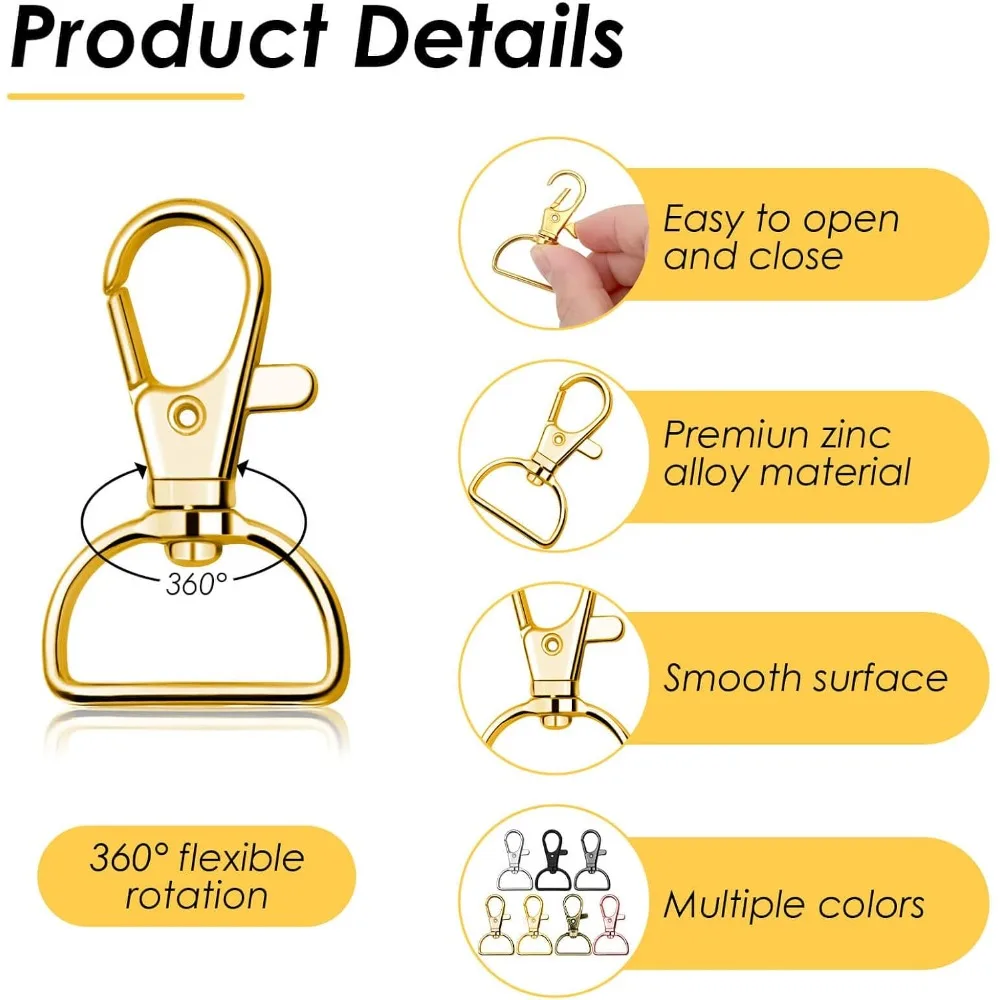 120 PCS Keychain rotating snap hooks, D-ring hanging ropes accessories, suitable for DIY handmade keychains, hanging rope making, and wallet accessories.