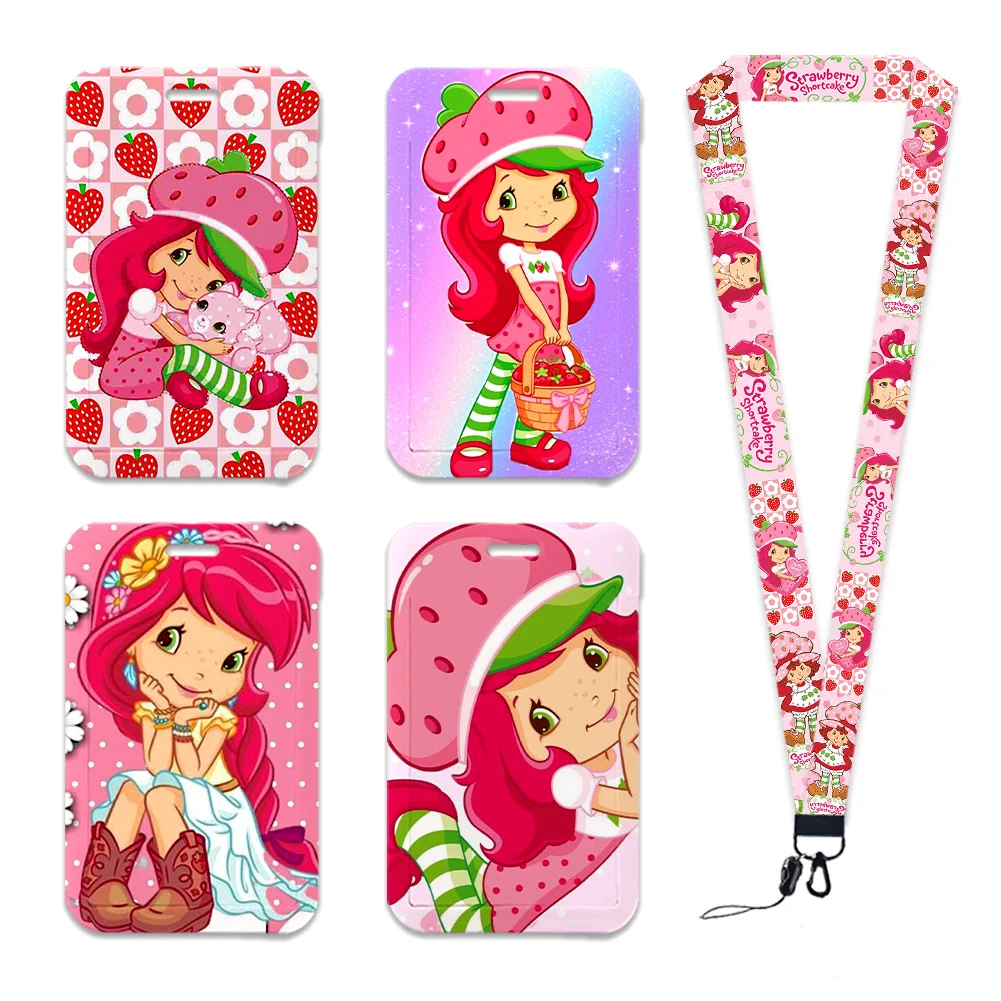 

Клубничный GirIs, держатель для бейджа с героями мультфильмов, чехол для кредитных карт, шейный ремешок, держатель для карт, веревка для телефона, аксессуары для учетных данных, подарки
