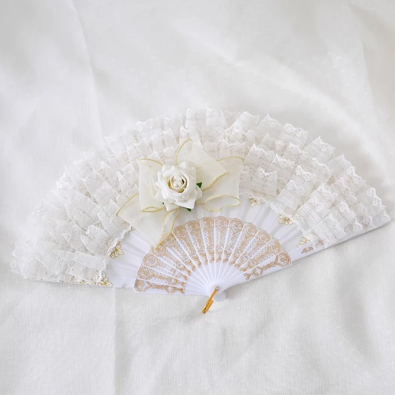 

Винтажный кружевной веер Лолита, классический сладкий сказочный аксессуар для девочек, темная готическая роза