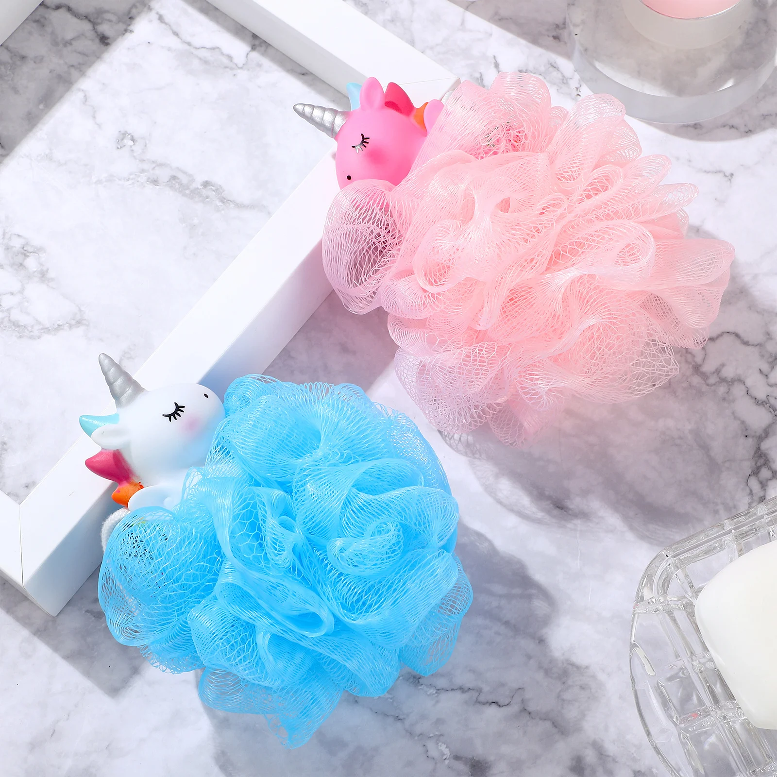 

2Pcs Bath Loofah Unicorn Shower Loofahs Exfoliating Bath Balls Soft Pe PVC Mesh Sponges for Skin Care