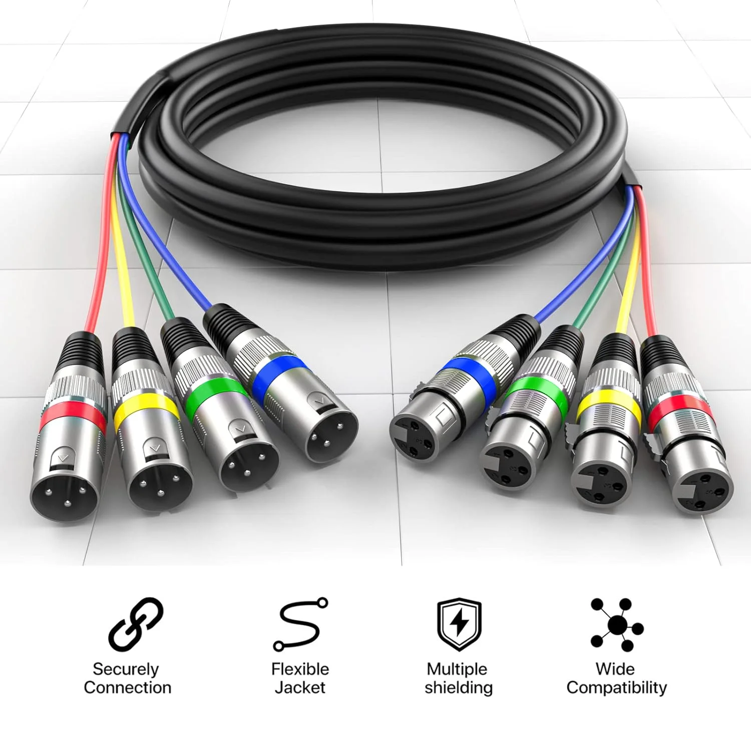 XLR Snake Cables (4 Colored) 4-Channel Microphone Patch Cable XLR Male To Female Snake Cable for Live Recording Studios