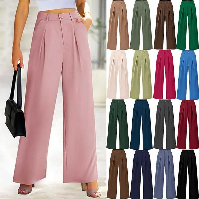 High Waist Wide Leg Pants Women's Casual Suit Pants with Belt Pocket Slimming Drapey Commute Friendly Versatile Fashion