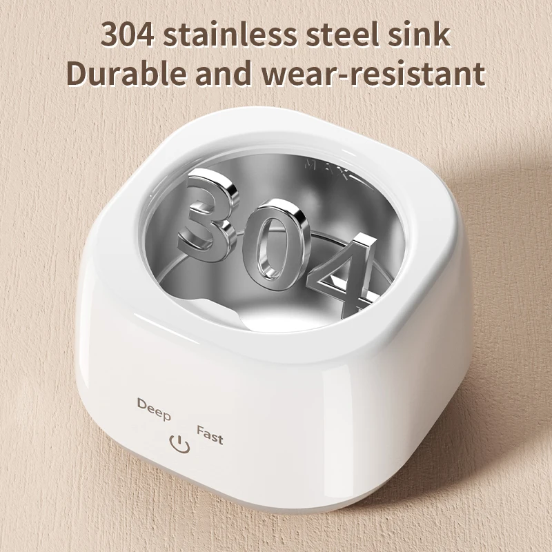 48khz Sonic Vibration 360° Deep Cleaning Machine 2-Speed Mode Portable Braces Denture Ultrasonic Cleaner 250ml Stainless Tank