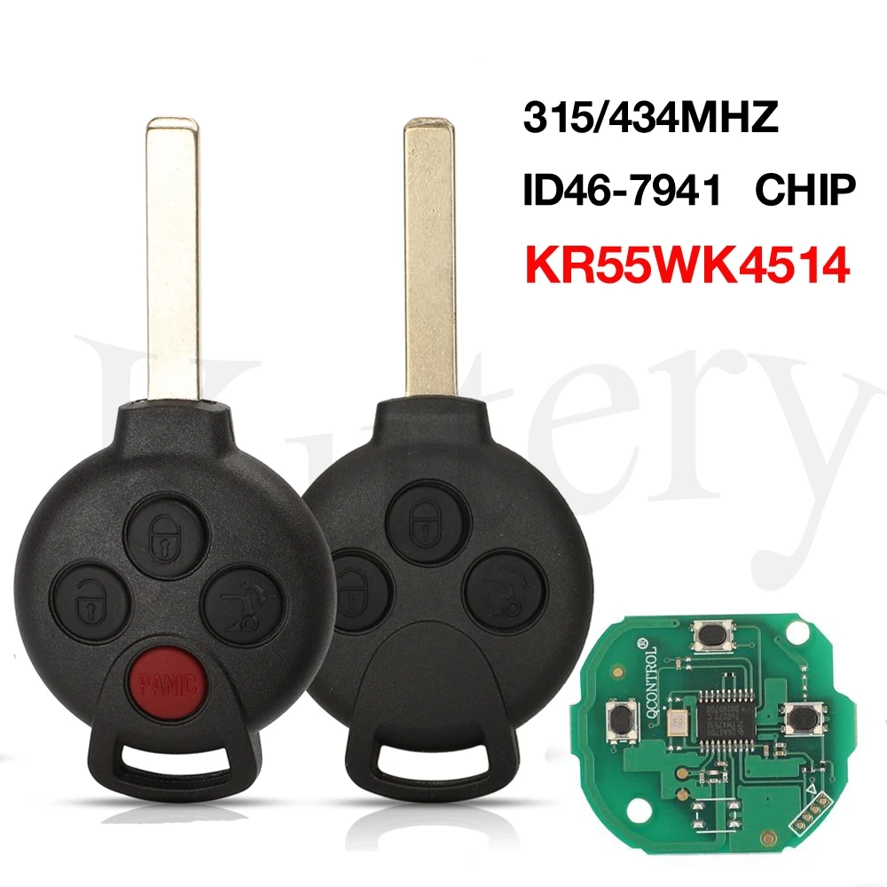 jingyuqin 3/4 BTN KR55W45144 315/434Mhz ID46 7941 Chip Remote Car Key Fit For Mercedes-Benz Smart Smart Fortwo 451 2007 -- 2013