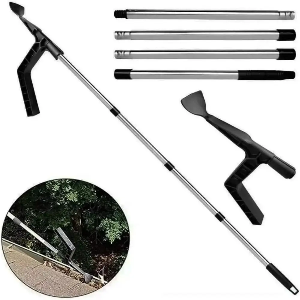 Extendable Gutter Cleaner Splicing Pole Durable Plastic Head Portable Gutter Cleaning Brush Telescopic Abrasion Resistance