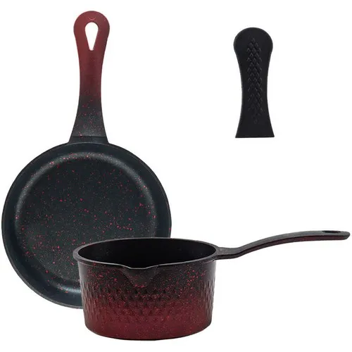 River 2'li Casting Frying Pan Milk Pot Set Red