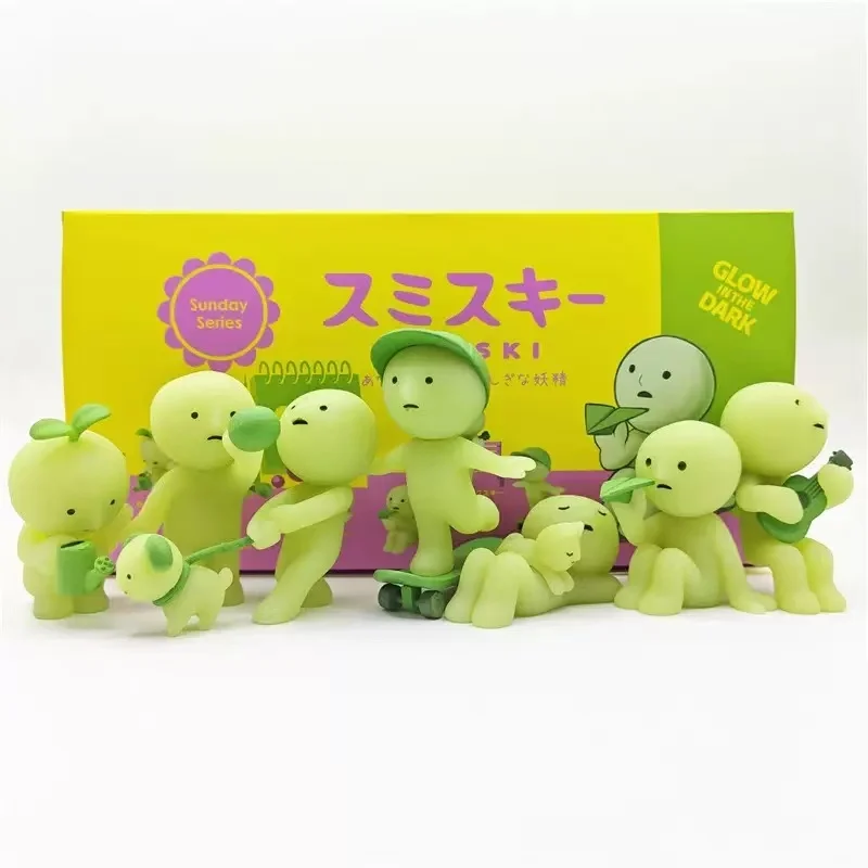 Caja ciega de la serie Smiski Sunday, figura de Anime que brilla en la oscuridad, modelo de muñeca, adorno de escritorio, colección de decoración, juguetes, regalo de cumpleaños