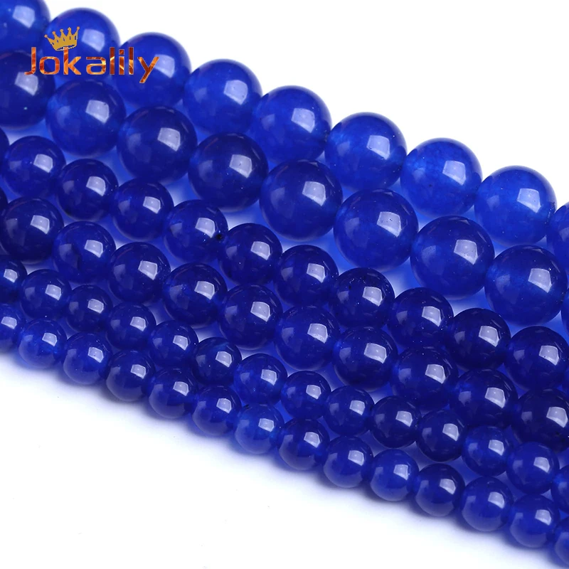 

7A Natural Lapis Blue Chalcedony Beads For Jewelry Making Round Loose Stone Beads DIY Bracelets Necklaces 4 6 8 10 12mm 15" Inch