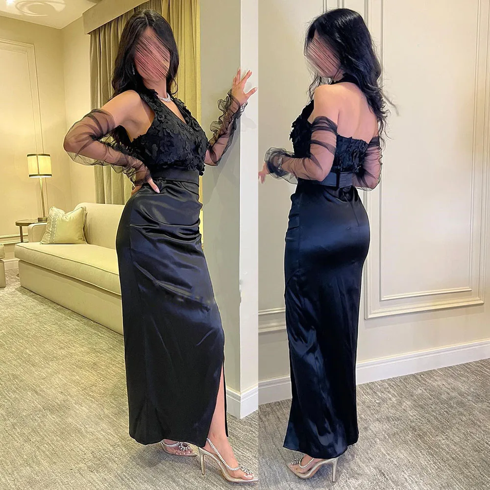 

Prom Gown Black Maxi Dress Charming Sleeveless Sheath High Slit Sexy Backless Evening Dresses V Neck فساتين مناسبة رسمية