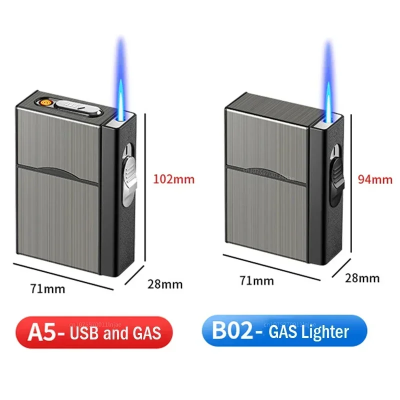 USB 2-in-1 Multifunctional Gas and Electric Cigarette Case Lighter 20 Pieces Metal Inflatable Cigarette Case Wholesale