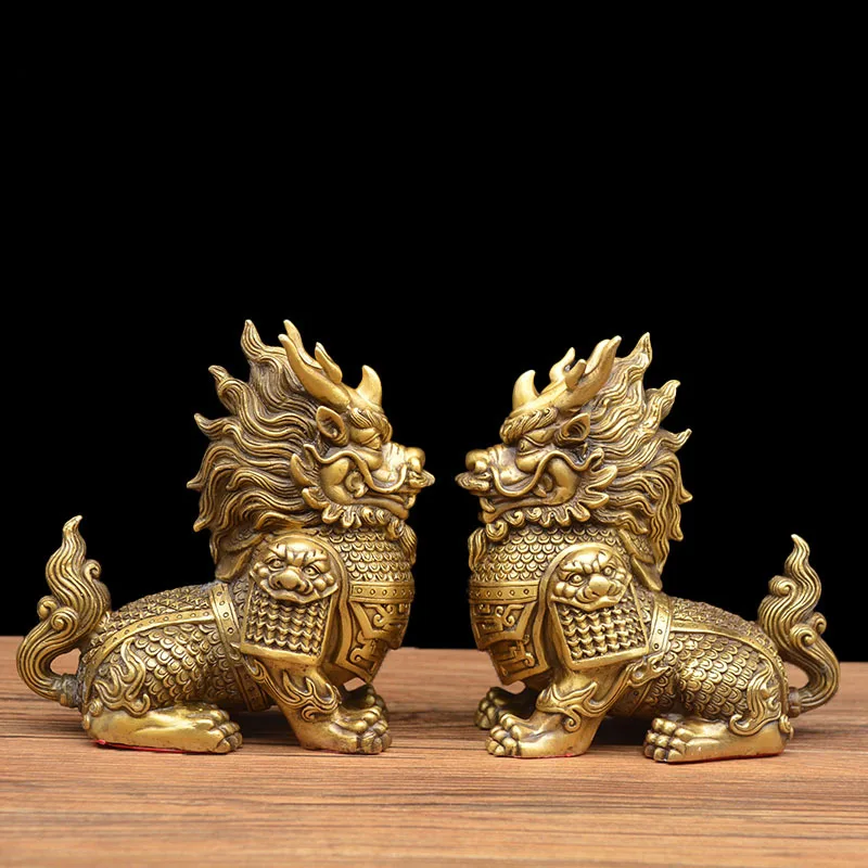 Luxury Brass Kirin Ornaments a Pair of Creative Home Decor Bronze Decorative Gift Ornaments Office Cutting Dies