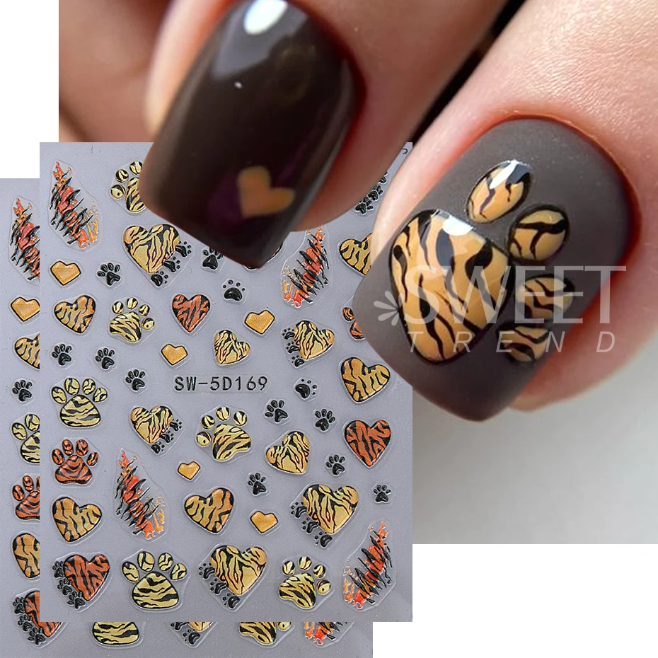 5D Embossed Christmas Nail Stickers Shiny Gold Christmas Tree Nail Art Decals Cute Snowflakes Star Leopard Manicure Decorations