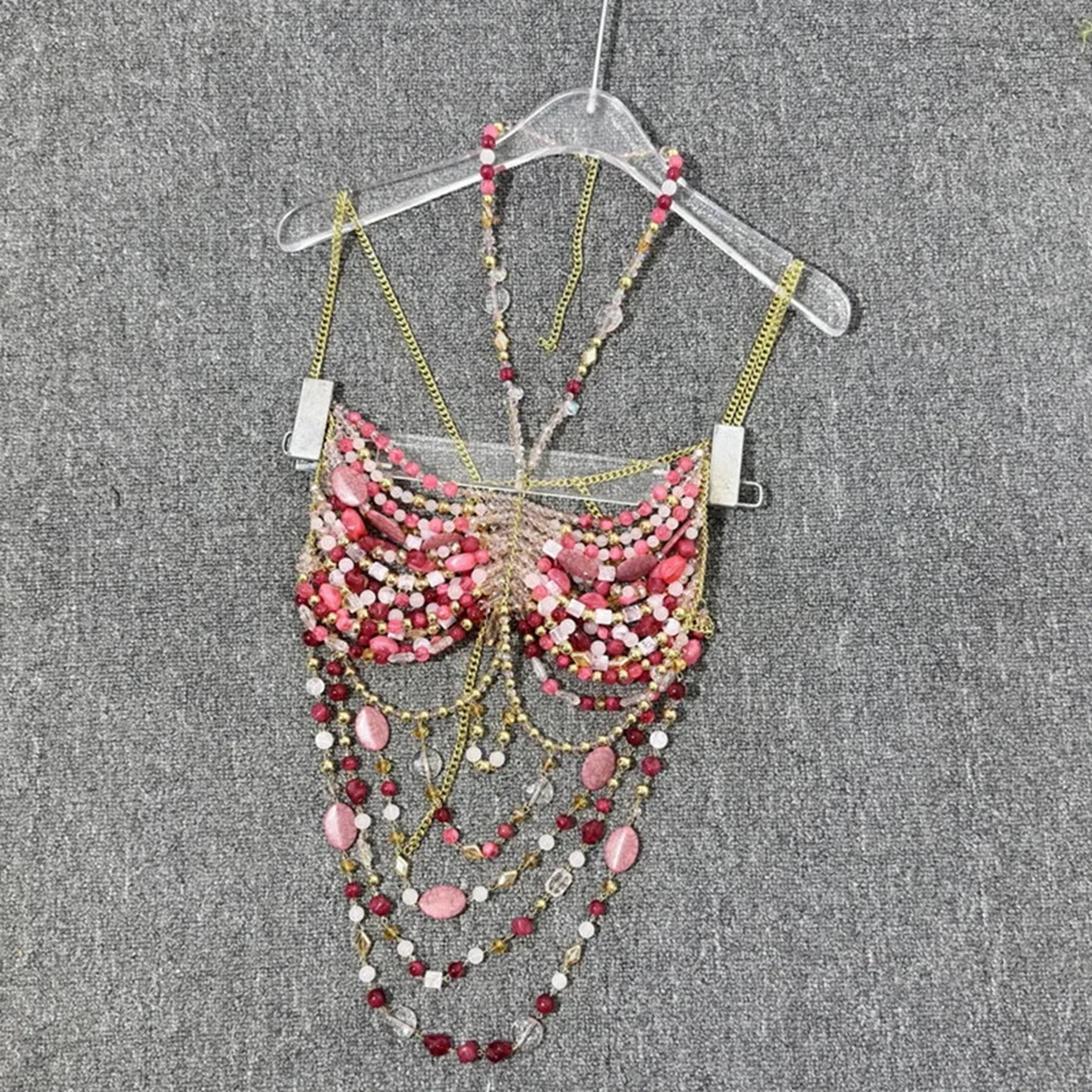 RM Beaded Bra Backless Women Vest Neck Sexy Corset Body Chain Lingerie Outerwear Spice Girls Bustier