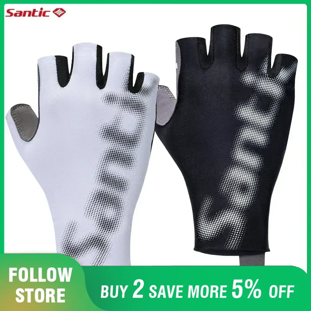 

‌Santic Summer Cycling Gloves Half-Finger Shockproof Breathable Professional MTB/Road Bike Gloves for Fitness & Running Unisex