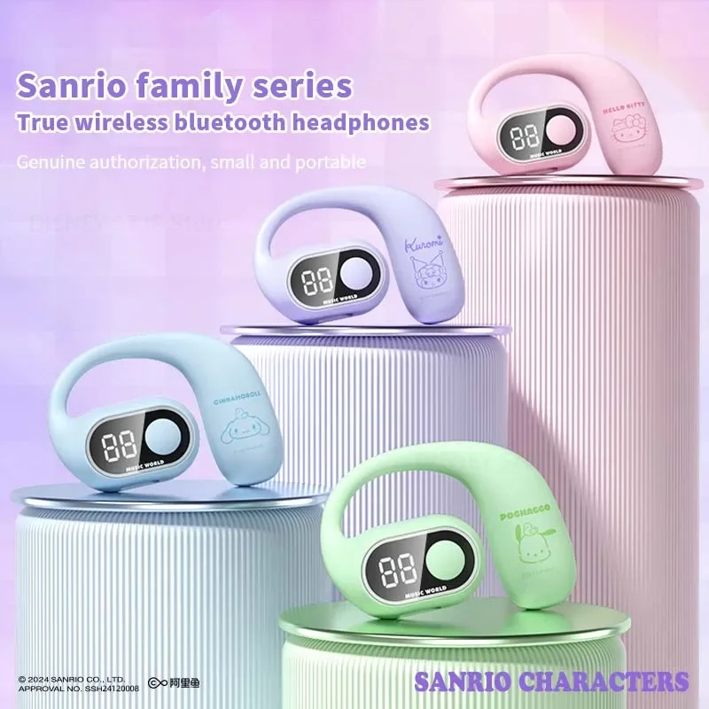 Sanrio Headphone Kuromi Wireless Bluetooth Earphones with Mic Ear Hook HIFI Stereo HD Call Open Single Ear Gaming Headset EJ-223