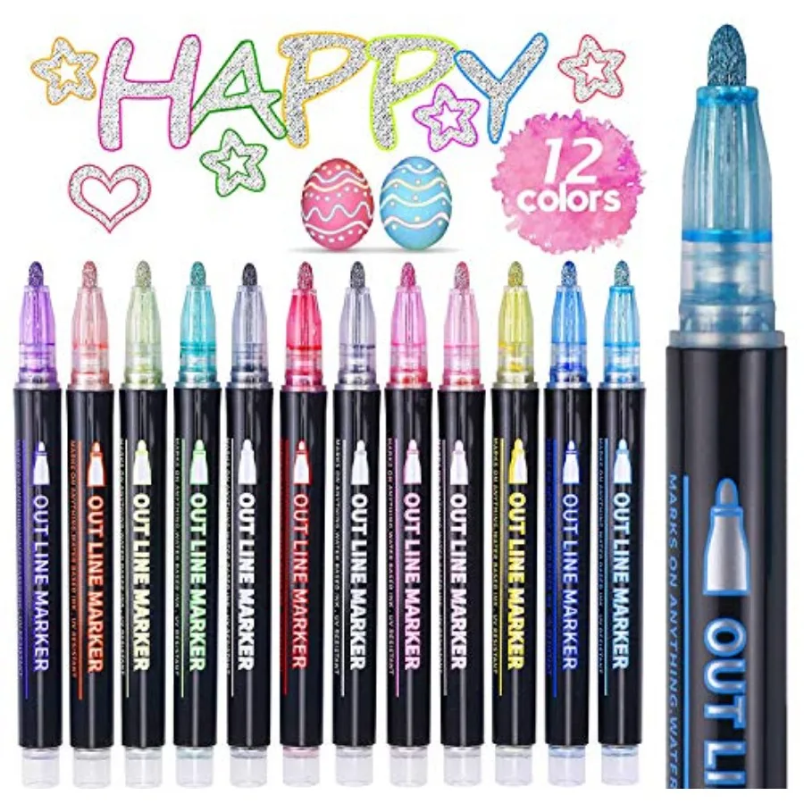 

Easter Basket Stuffers for Teens, Art Supplies Glitter Markers, Teen Girl Gifts Trendy Stuff, 12 Shimmer Outline Markers Pens f