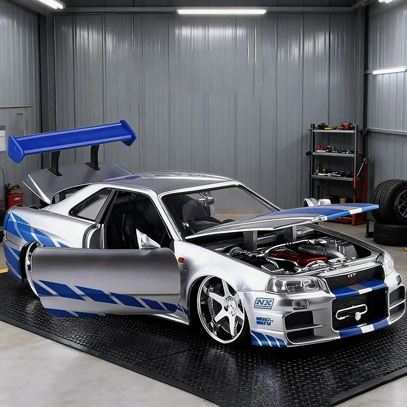 

Модель автомобиля JADA 1:24 Skyline GTR R34 2002, литая под давлением, из сплава, миниатюрная, для детей