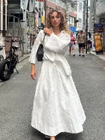 HH Women Tassel Sets White Turn-Down Collar Single-Breasted Shirts+High Waist Zipper A-Line Long Skirts Female Holiday Suit - Image 5