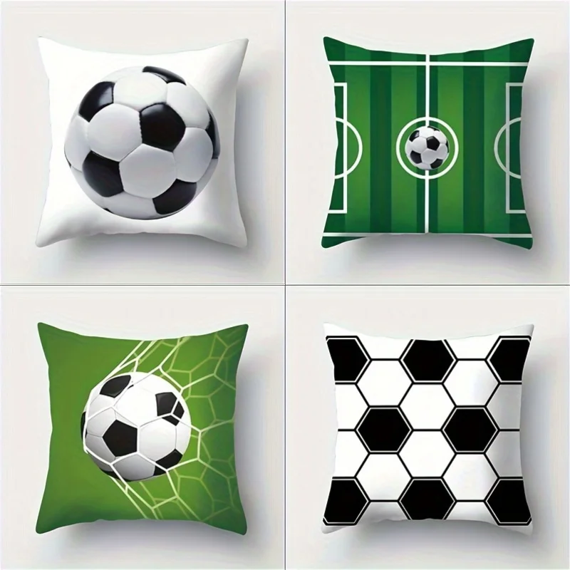 4-Pack Football Pattern Pillow Covers, Sport Theme Decor, Woven Polyester, Zipper Closure, for Sofa Bedroom Decor