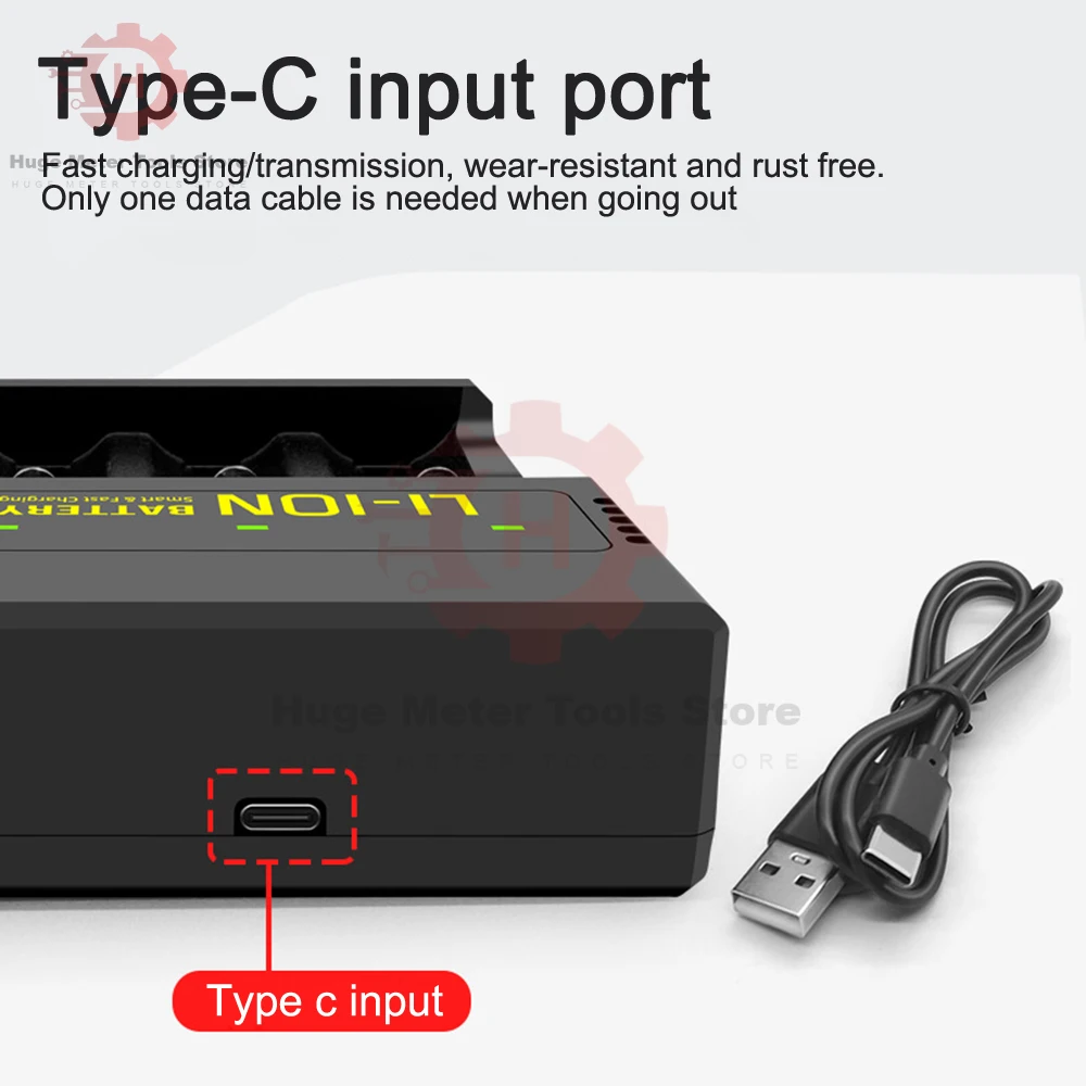 18650 Battery Charger Tester 2 4 Slots USB Type-C Lithium Battery Charger Adapter 4.2V Rechargeable Battery Capacity Indicator