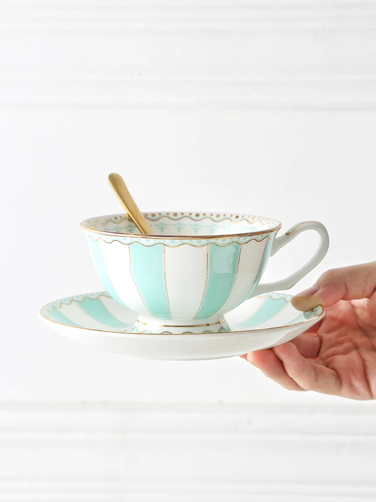 European Coffee Cup and saucer, English Afternoon Tea Set, Teacup Bone China, Home Drink Gifts, Blue and Pink