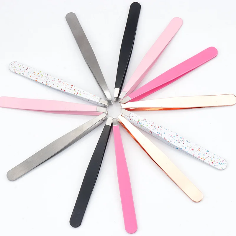 Pince à sourcils, pince à sourcils en acier inoxydable, extracteur de poils fins, pinces à sourcils inclinées en acier inoxydable, outils de maquillage pour l'élimination