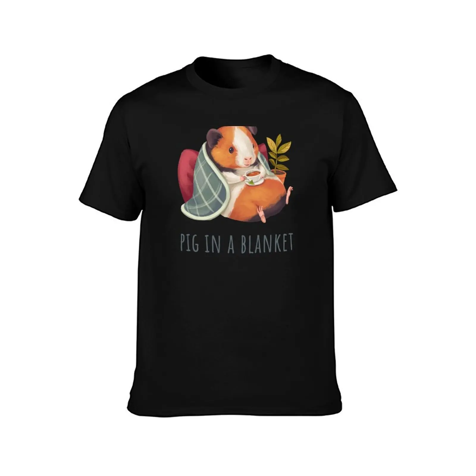 Guinea Pig in a Cozy Blanket Chilling and Drinking Tea or Coffee T-Shirt Festival Casual Short Sleeve T-Shirt