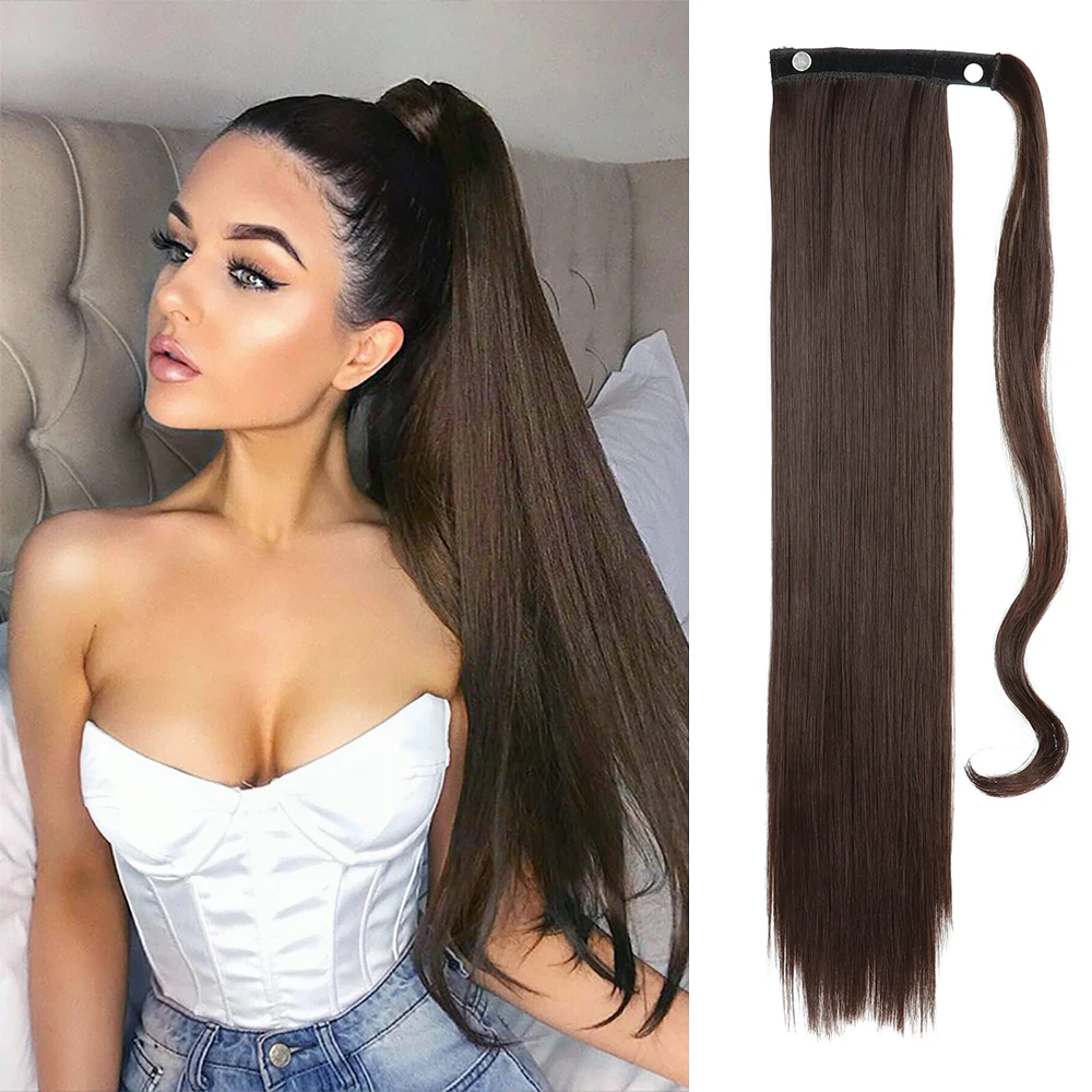 Synthetic Hair Ponytail Extension Hairpiece Clip In Wrap Around Ponytail Long Straight Black Blonde Brown Hairstyle