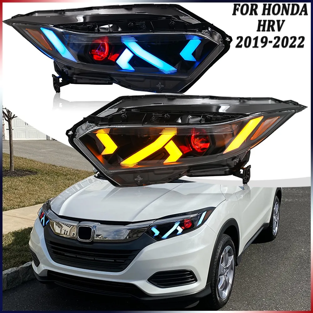 

2 шт., красные светодиодные фары Devil Eye в сборе для Honda HRV 2019-2022, передние фары в сборе, аксессуары для фар DRL