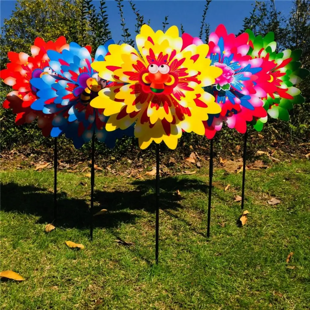 다양한 스타일의 만화 꽃잎 풍차, 화려한 단풍잎, 잠자리, 벌, 회전하는 풍차, 이중 레이어, 직경 38cm