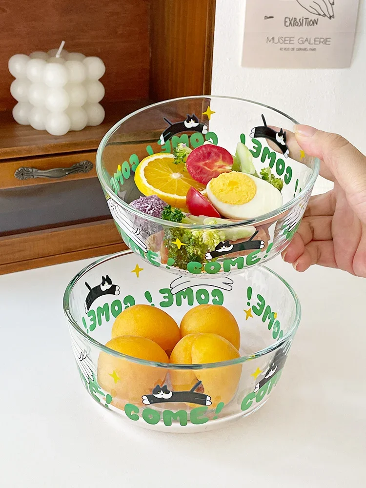 Adorable High-Temperature Resistant Glass Bowl Microwave Safe Hot Milk Soup Bowl Dining Utensils Fruit Salad Dessert Bowl