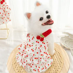 Sweet Cat Dog Dress Summer Clothes Cherry Pattern Girls Sling Dog Vest Skirt For Small Medium Dogs Chihuahua Puppy Dog Dress XXL