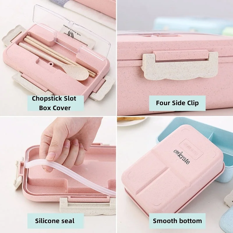 【New Wheat Straw Lunch Box】 - Lunch box for students, Bento box lunch box; Simple design, equipped with chopsticks and spoons.