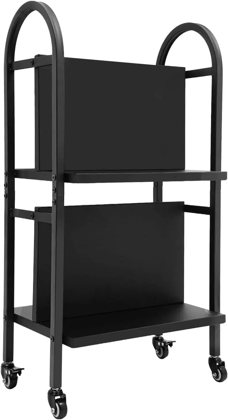 Library Book Cart, 2 Tiers Rolling Book Cart, Floor Standing Office Book Cart for Home Library and Office 17 * 13 * 34in (Black)