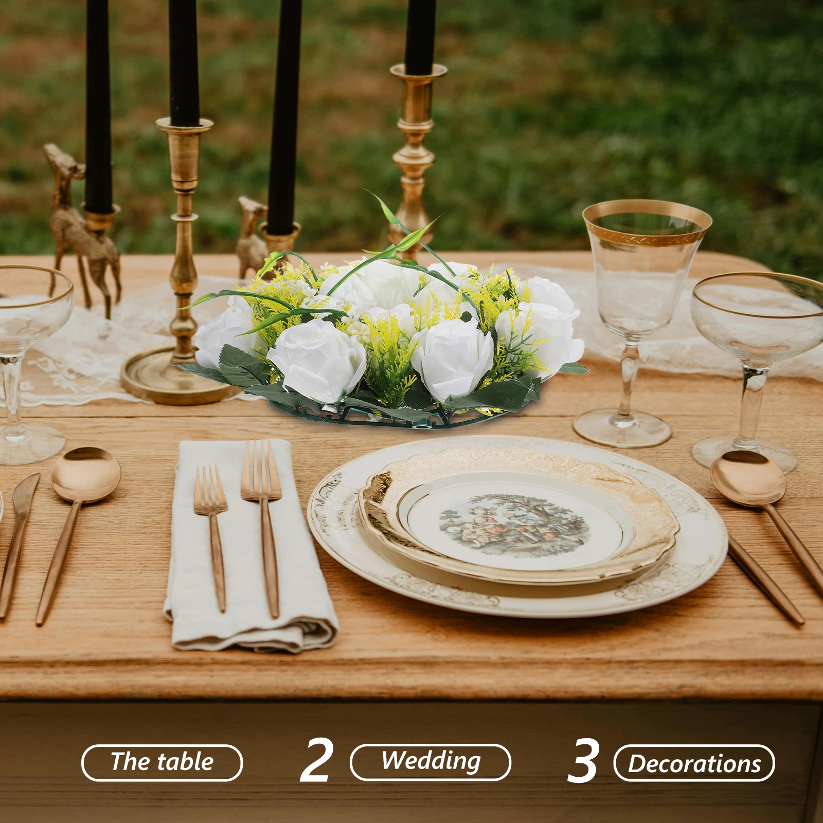 

Artificial Rose Wreath Floral Ring Realistic Silk Flowers Romantic Wedding Centerpiece Decor Rose Tealight Holder