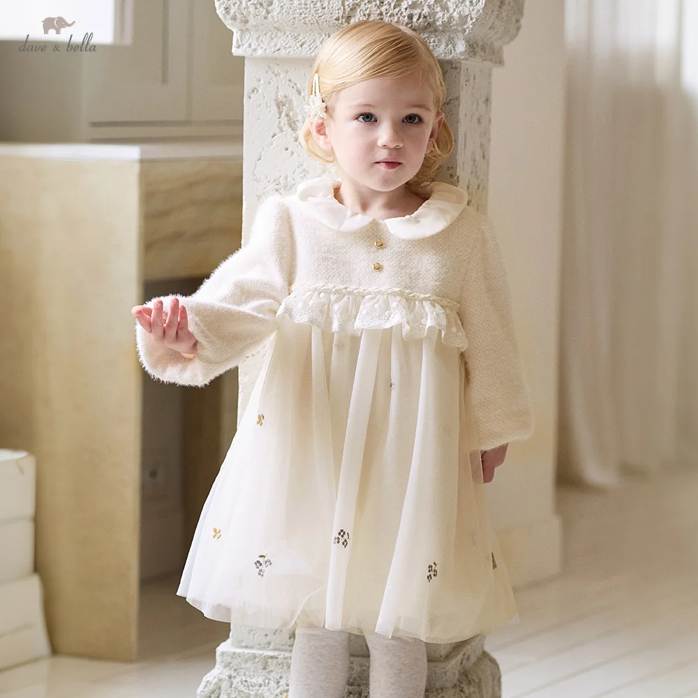 Dave Bella Kids Festive Dress For Girl Elegant Children One-piece Dresses Winter Clothing Mesh Aged 3 To 6 Party Charm DB4264200