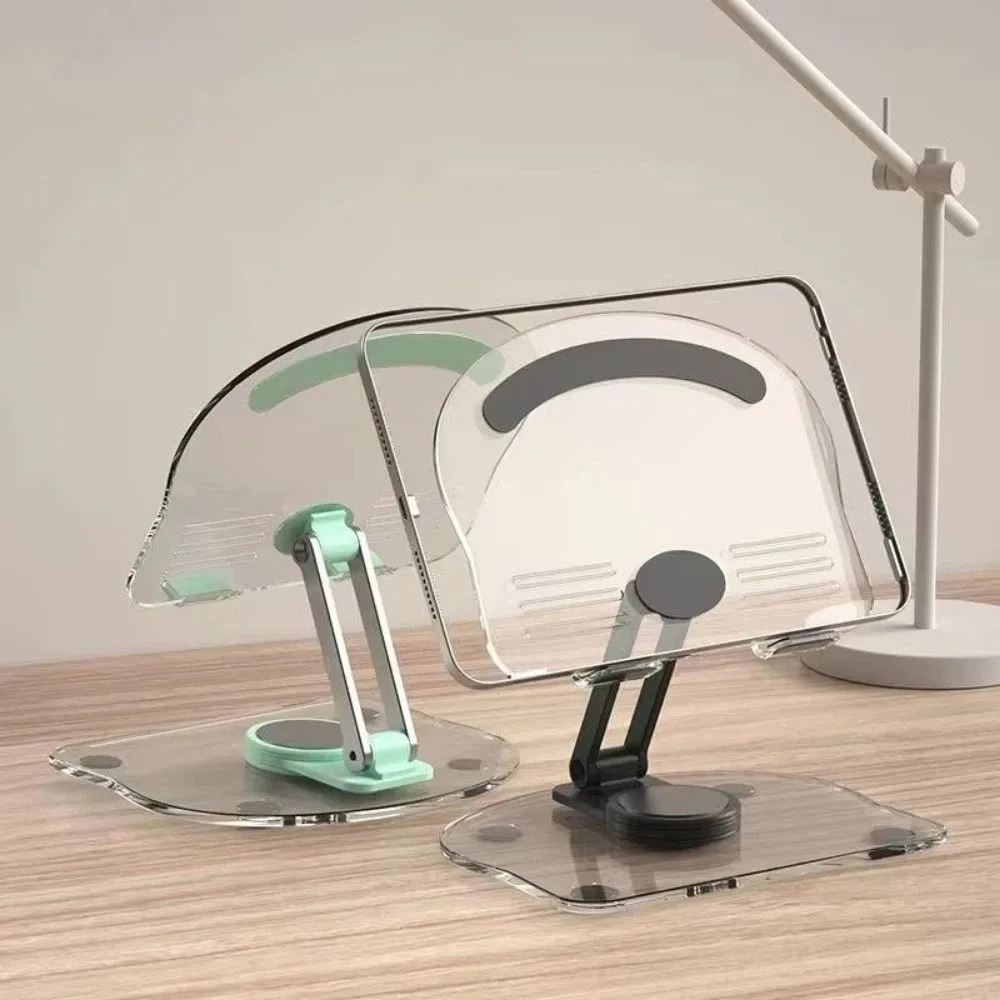 360° Rotation Tablet Stand Swivel Sturdy Foldable Mobile Holder Transparent Space-saving Tablet Riser Desktop Use