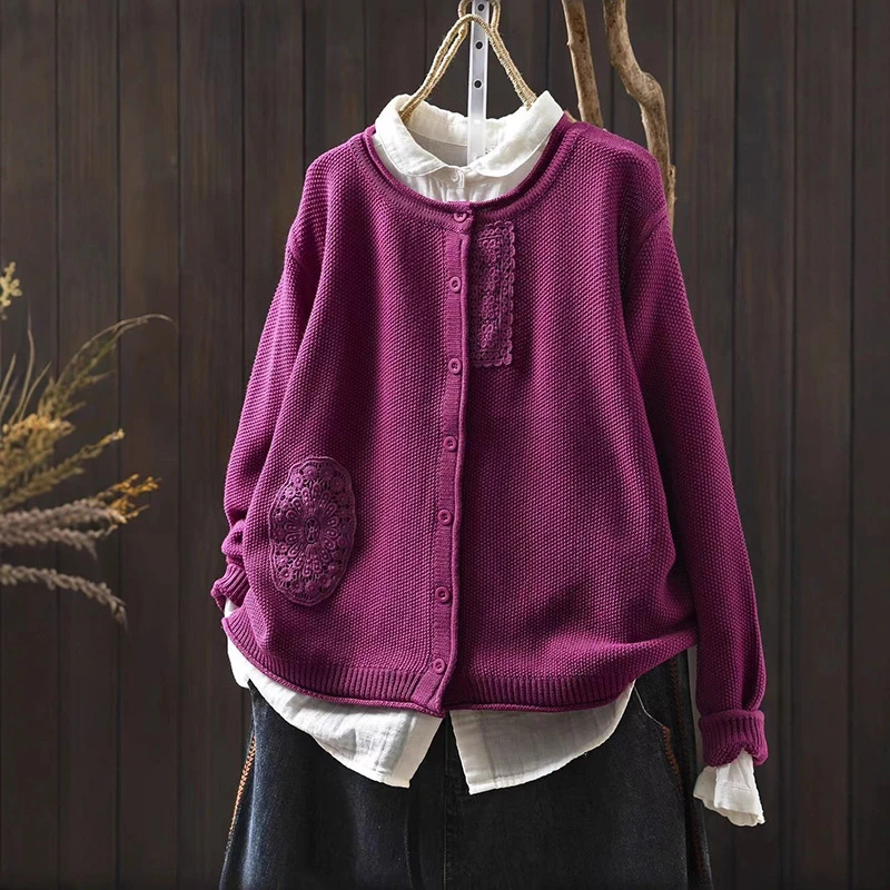

Women Long Sleeve Casual Sweaters Coats New Arrival 2025 Autumn Vintage Style O-neck Solid Color Female Knitted Cardigan T767