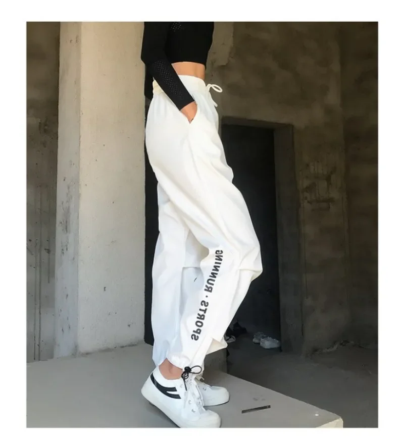 

Korean Women High Waist Casual Sport White Pants Cool Cargo Pants Streetwear Loose Girls Punk Black White Female Trousers Y2k