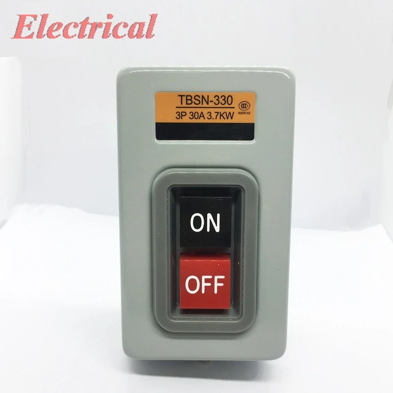 1pc Machinery Power Push Button Switch ON/OFF Loaded  3P 10A 1.5KW / 15A 2.2KW / 30A 3.7KW Gray Metal Case Locking