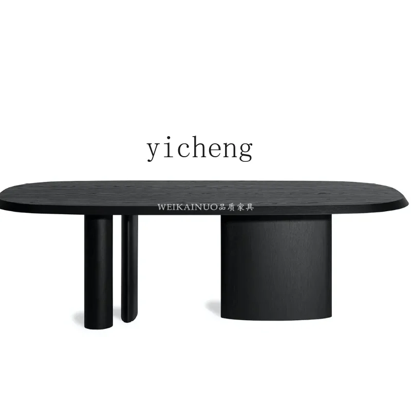 

ZC black solid wood conference table rectangular household desk ash wood office negotiation table oval long table