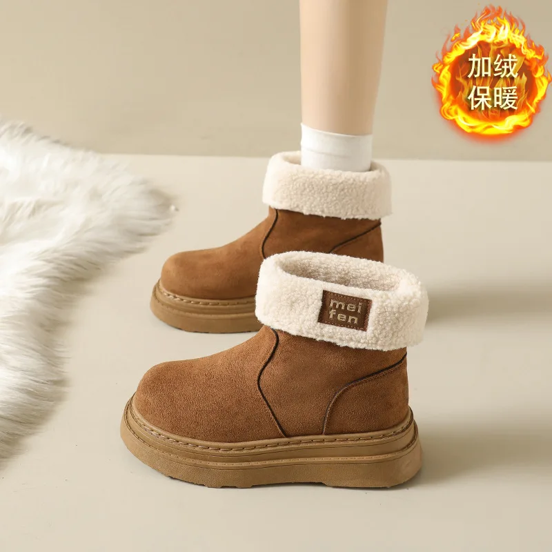 

Women's Winter Boots Fashionable Lambskin Boots British Style Thick Soled Cotton with Plush Height Increasing Platform Boots