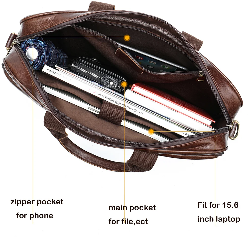 남성용 정품 가죽 노트북 서류 가방, 남성용 서류 가방, 15.6 인치 컴퓨터, 남성용 토트 서류 가방, 핸드백 2024