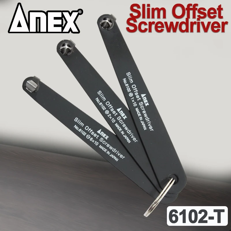 

ANEX Slim Offset Screwdriver for Phillips and Sloted Screws Set of 3 Hand Tools NO.6102-T