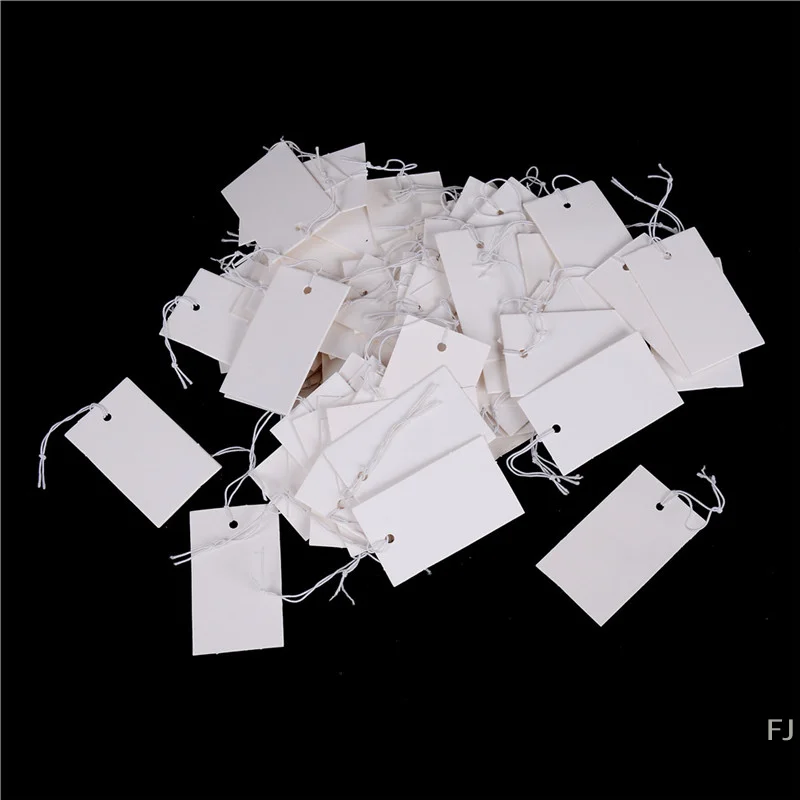 [YU]100Pcs White Paper Jewelry Clothes Label Price Tags With Elastic String 5*3cm