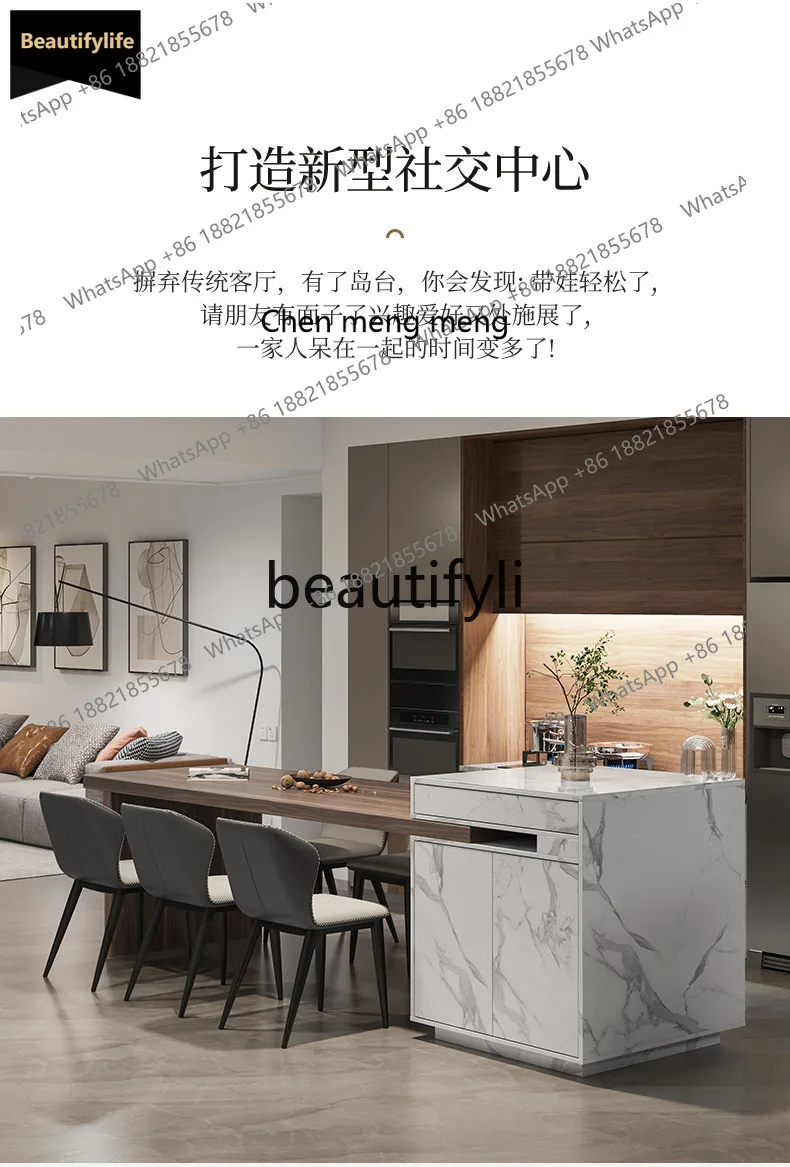 

GG Dining table integrated with household retractable light luxury rock slabs simple modern open mid-island table spacious