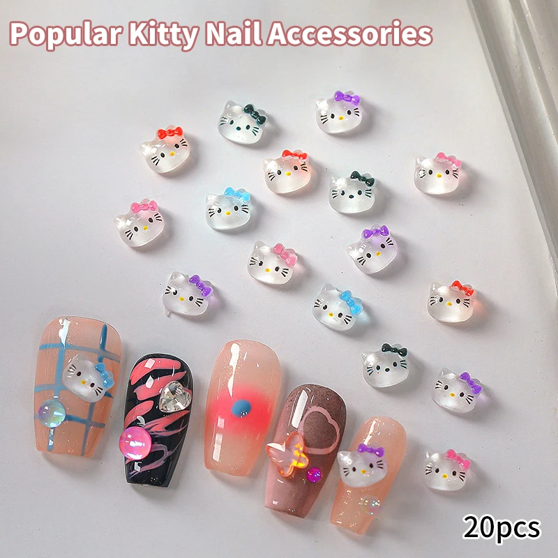 20Pcs 3D KT Cat Nail Art Decoration Cute Cartoon Resin Nail Ornament For Girls DIY Manicure Decor Accessories