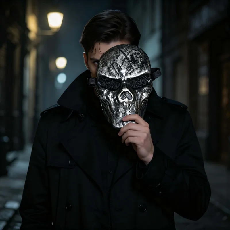 Skull Warrior Mask PVC Cool Camouflage Party Cosplay Costume Props Gift for Boyfriend Mens Horror Game Party Decor Cycling Mask